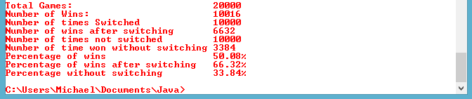 Results of 10000 switches and 10000 none switches.