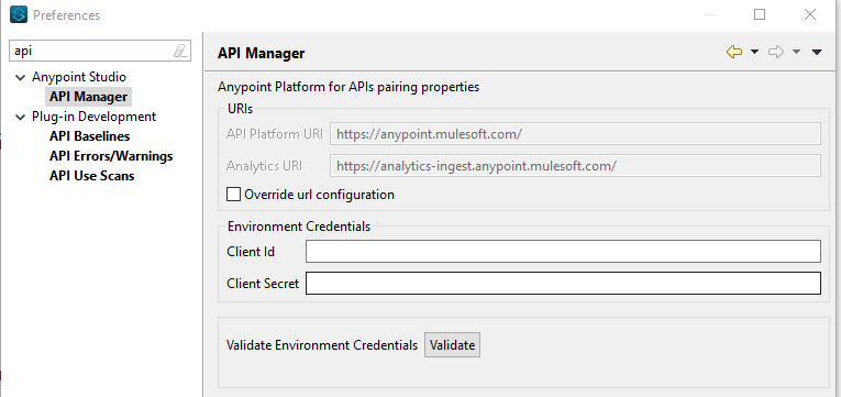 Environment Credentials - Studio Configuration